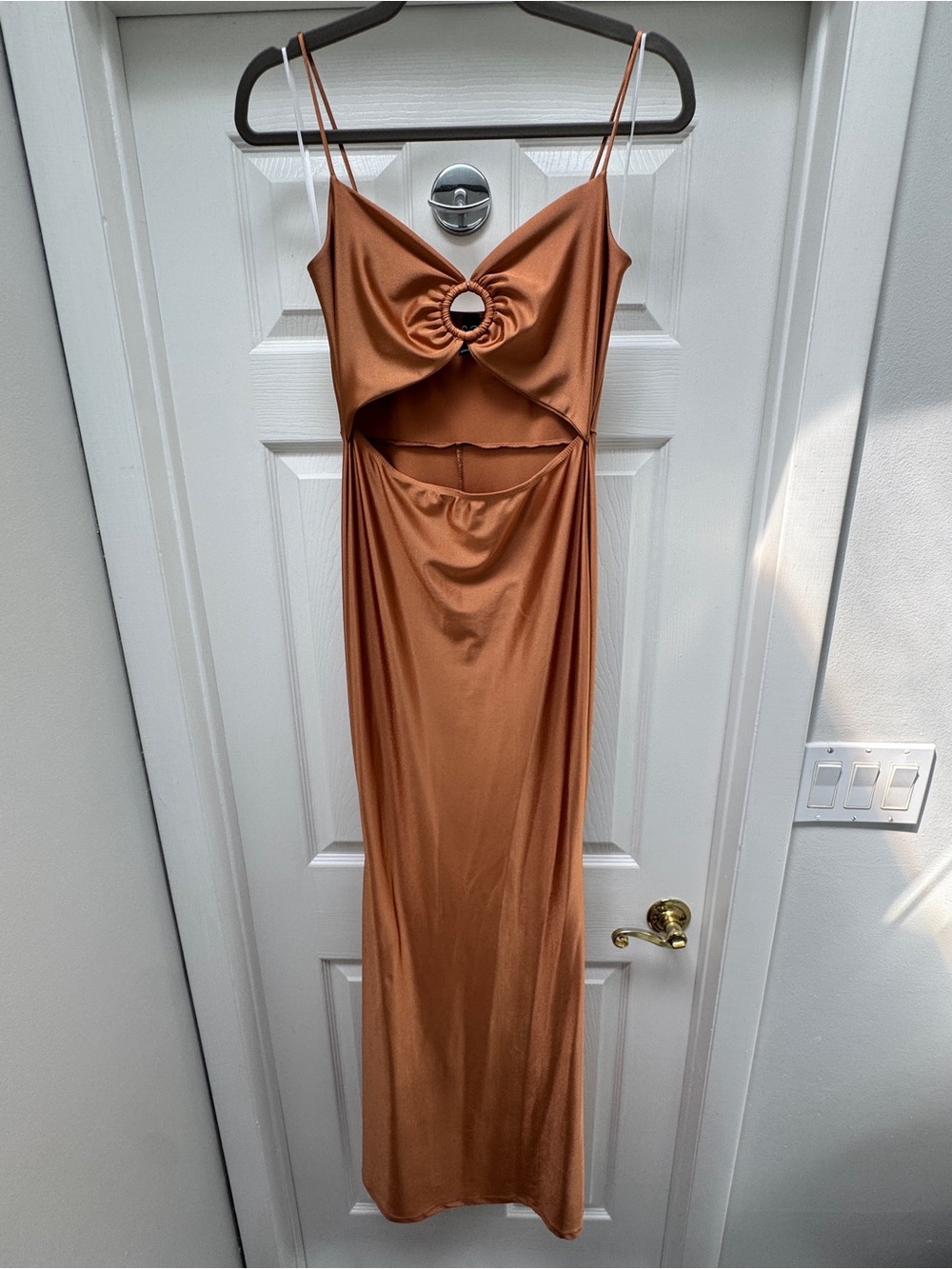 Windsor Copper Satin Ring-Front Cutout Maxi Dress